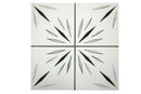 Harmonious white waterjet marble mosaic tile by Mythology Tile, featuring intricate black veining and modern design for elegant surfaces.