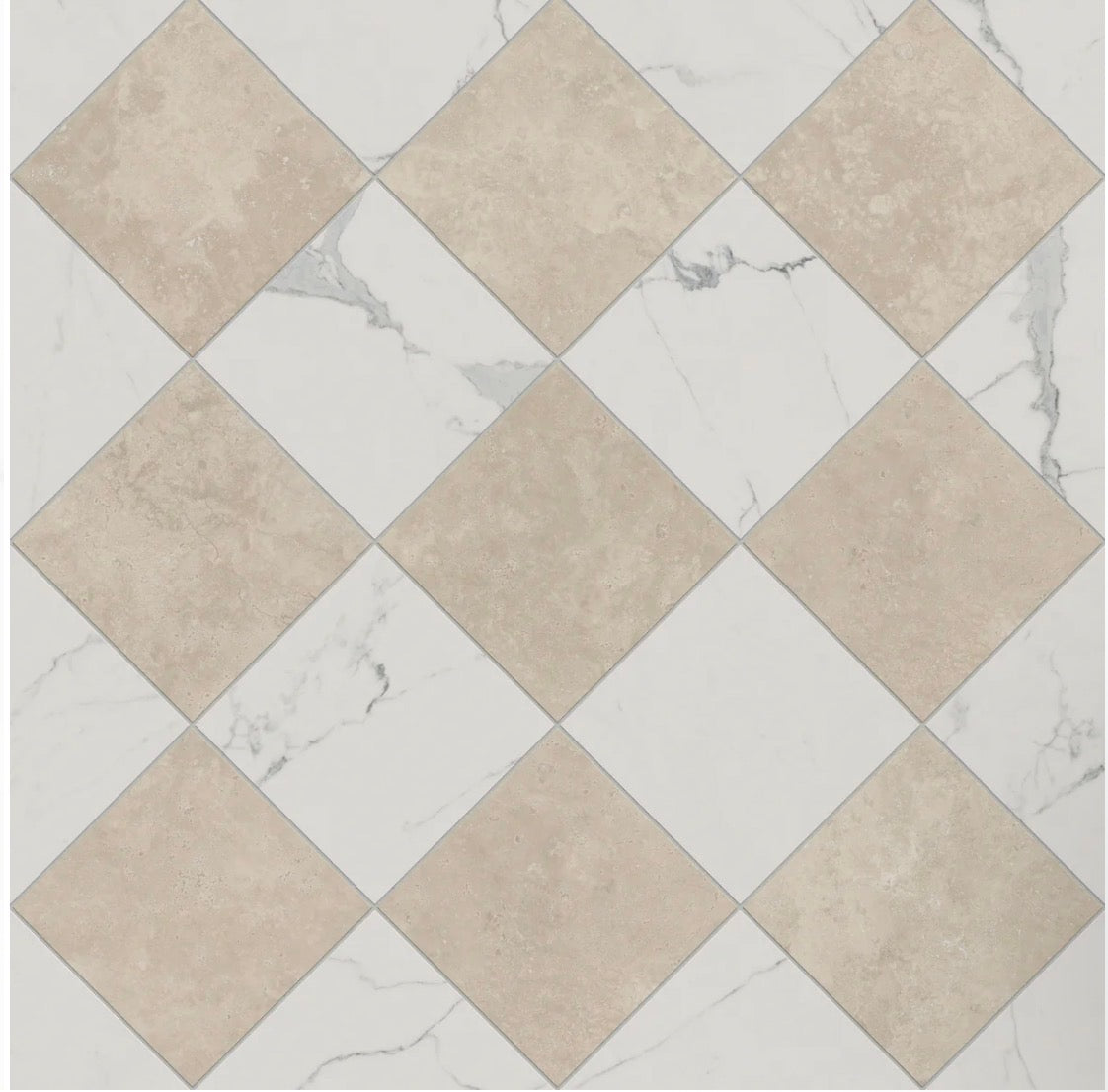 12x12 Checkerboard Pattern Carrara Honed Marble and Ivory Honed Marble ...
