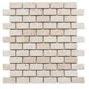 Ivory Travertine 1x2 Tumbled Mosaic Tile.