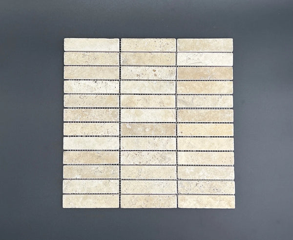 Ivory Travertine 1x4 Tumbled Mosaic Tile - stoneandtiledepot.com