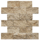 Ivory Travertine 2x4 Split Face Mosaic Tile.