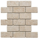 Ivory Travertine 2x4 Tumbled Mosaic Tile.
