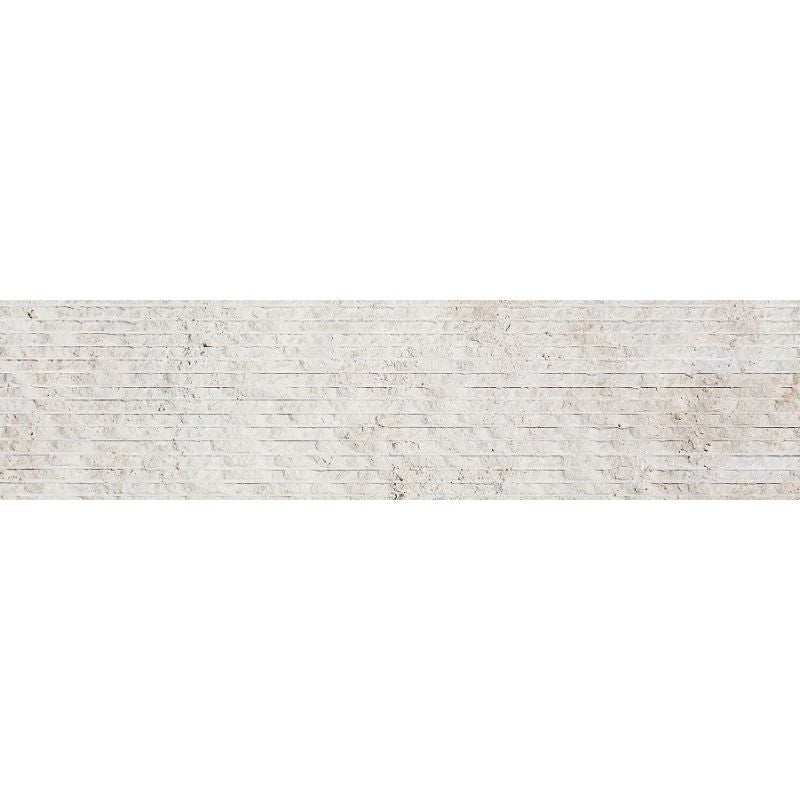 Ivory Travertine 6x24 Combed Brushed Ledger Panel.