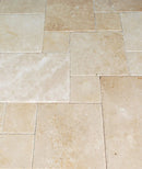 Ivory Travertine Brushed and Chiseled Versailles Pattern Tile (French Pattern) - stoneandtiledepot.com