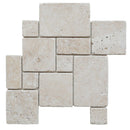 Ivory Travertine Mini Opus Pattern Tumbled Mosaic Tile.