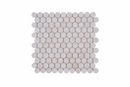 Limestone penny round honed mosaic tile sheet by Mythology Tile, showcasing smooth, rounded natural stone tiles for decorative surfaces.