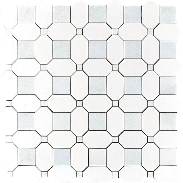 Mykonos Elia Thassos/blue Celeste Mosaic Tile.