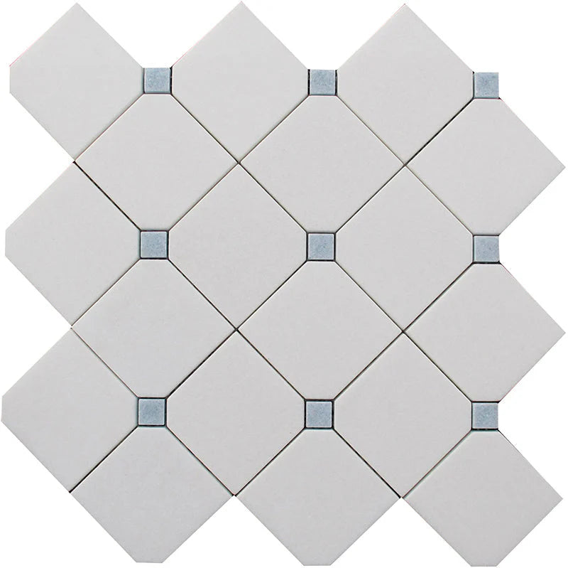 MYKONOS FOKOS Thassos/Blue Celeste Mosaic Tile.