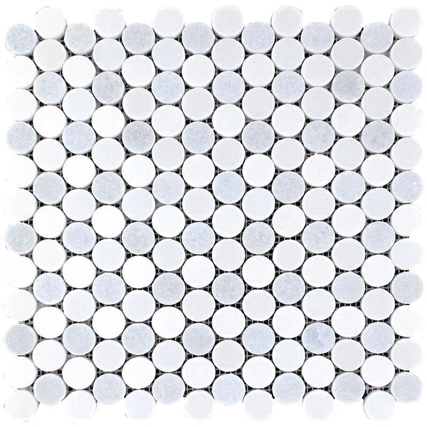 Mykonos Kapari Thassos / Blue Celeste / Paper White Mosaic Tile.