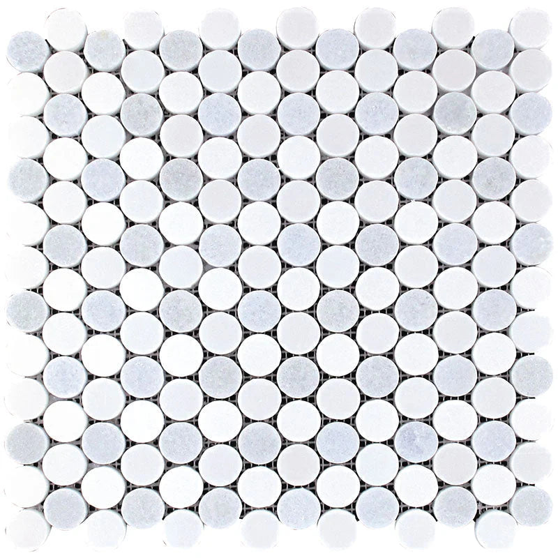 Mykonos Kapari Thassos / Blue Celeste / Paper White Mosaic Tile.