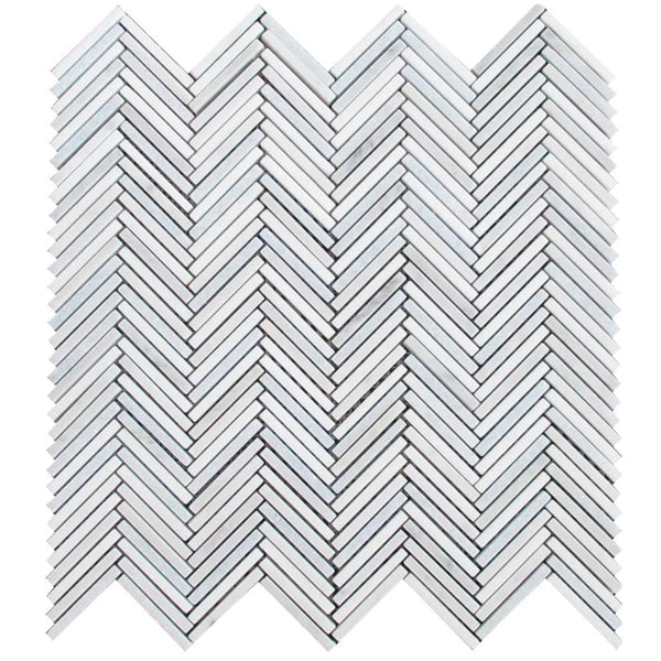 MYKONOS LIVADI Thassos/Carrara/Blue Celeste Mosaic Tile.