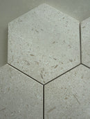 Natural shellstone 6-inch hexagon mosaic tile with honed finish