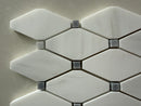 Polished octagon Dolomite marble mosaic with blue dot inlay used as a luxury kitchen backsplash