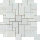 Oriental White Honed Marble Penny Round Mosaic Tile (Oriental White + Thassos + Ming Green).