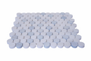 Close-up of Penny Round Blue and Dolomite Honed Marble Mosaic Tile showcasing small round marble pieces with blue and beige tones.