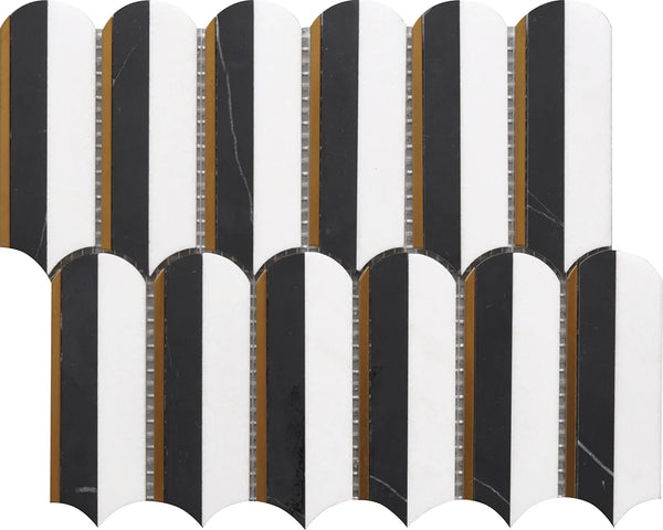 Rockart Oval Nero Marquina & Thassos 10x11 Marble Mosaic Tile.