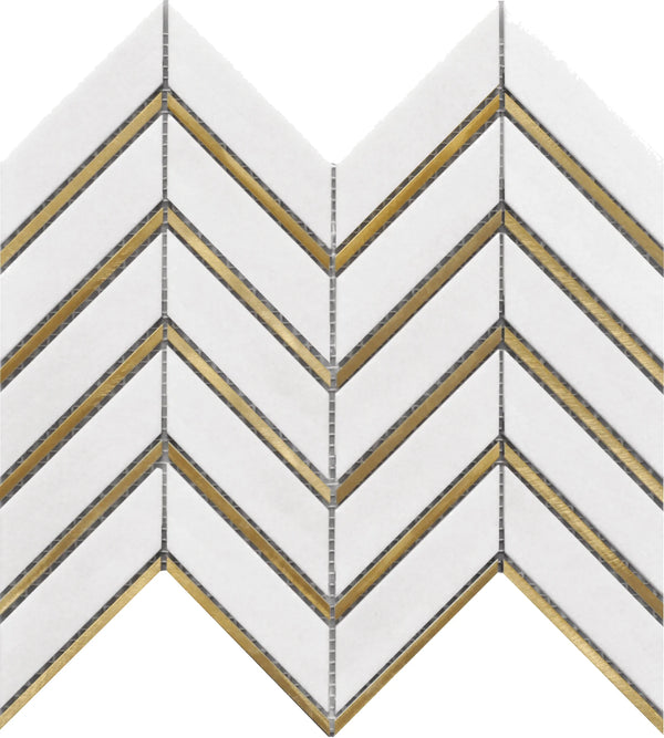 Rockart Thassos Metal Arrow 10x12 Marble Mosaic Tile.