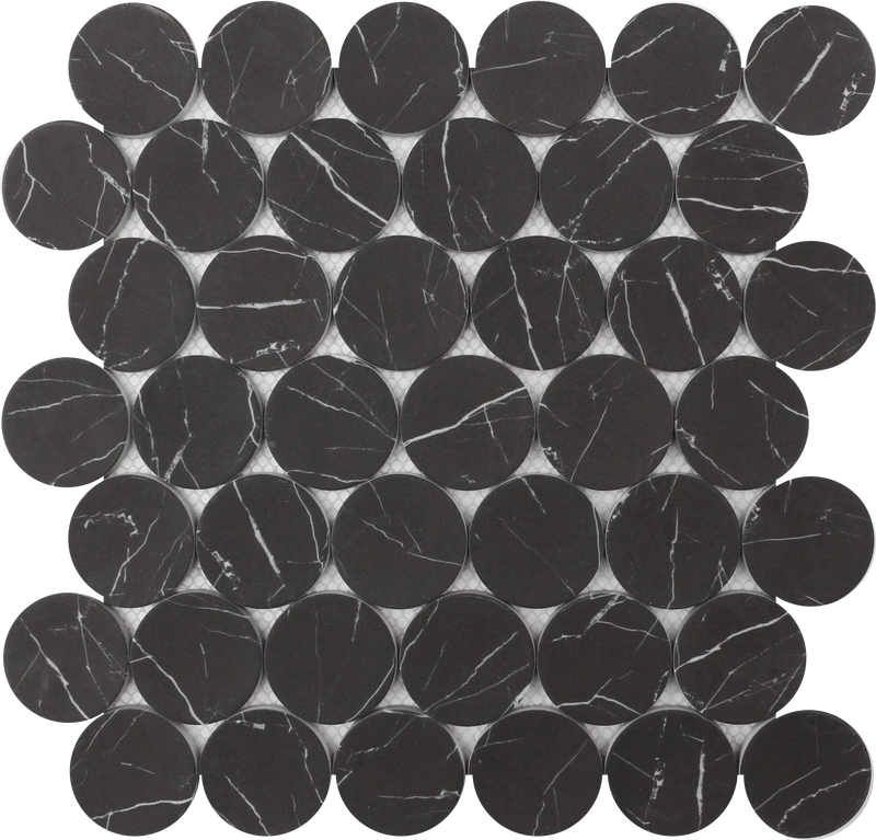 Rockart Thassos & Nero Marquina Dot 11x12 Marble Mosaic Tile.