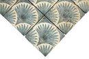 Decorative scallop travertine mosaic tile showing repeating botanical fan pattern