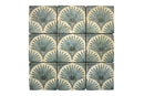 Scallop Travertine Venato mosaic tile with decorative palm-inspired pattern and tumbled finish