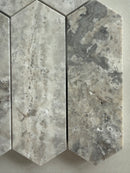 Natural Silver Travertine picket tile showcasing elegant texture and movement