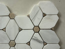 Cecily marble mosaic with brown dots installed on a modern bathroom shower wall