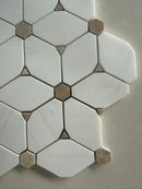Honed white marble floral mosaic tile for bathroom and shower walls