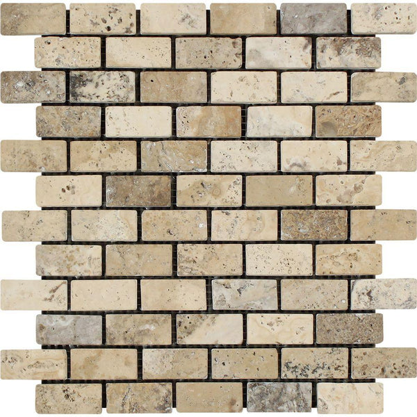 1x2 Tumbled Philadelphia Travertine Brick Mosaic Tile.