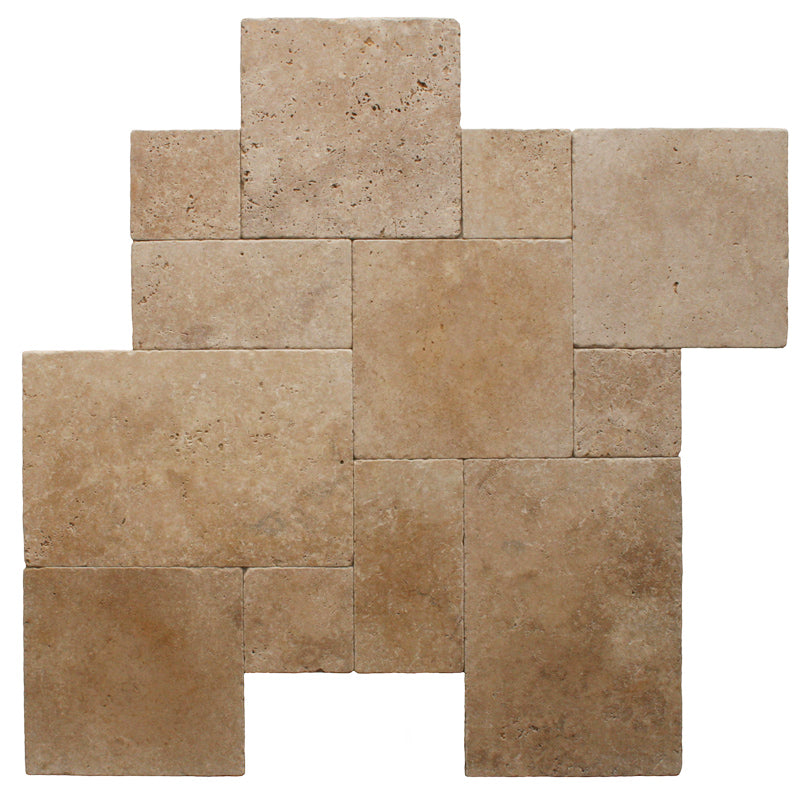 Walnut Travertine Tumbled Versailles Pattern Tile.