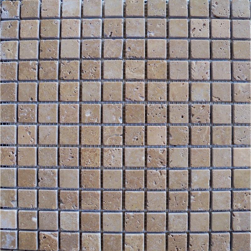 Noce Travertine 1x1 Tumbled Mosaic Tile.