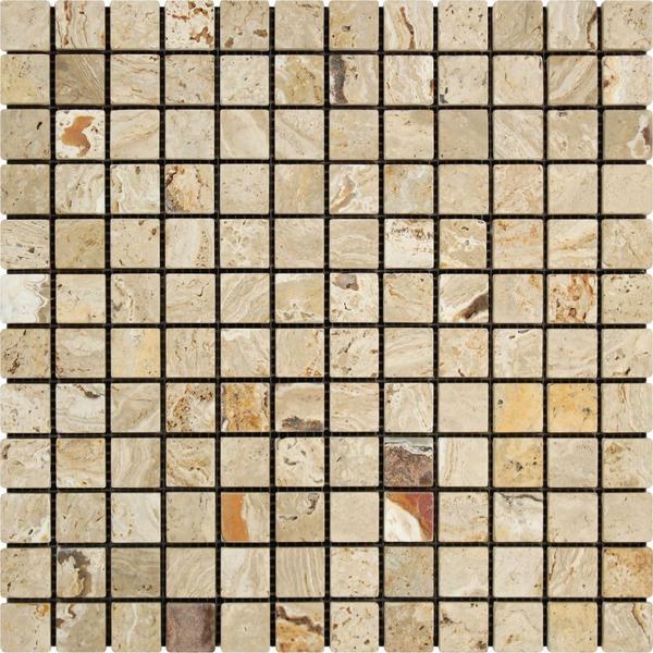1x1 Tumbled Valencia Travertine Mosaic Tile.