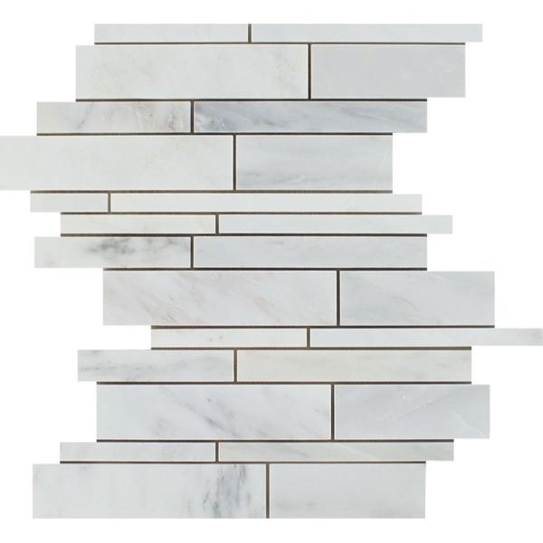 Oriental White Honed Marble Random Strip Mosaic Tile.
