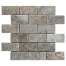 Silver Travertine 2x4 Tumbled Mosaic Tile.