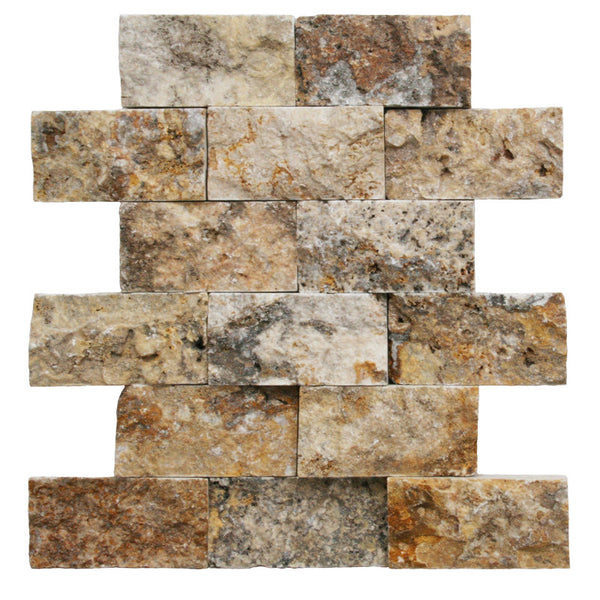 Scabos Travertine 2x4 Split Face Mosaic Tile.