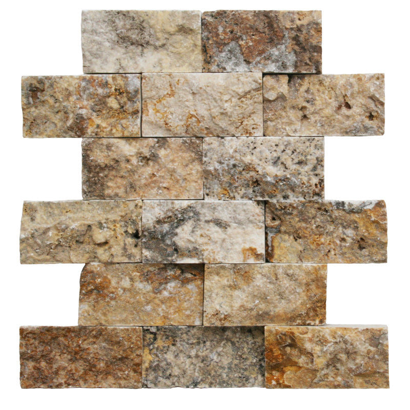 Scabos Travertine 2x4 Split Face Mosaic Tile.
