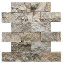 Silver Travertine 2x4 Split Face Mosaic Tile.