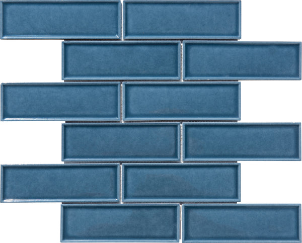 Dark Blue 2x6 Beveled Brick Porcelain Mosaic Tile - Onlinetileshop.com