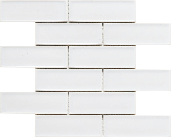 White 2x6 Beveled Brick Porcelain Mosaic Tile - Onlinetileshop.com
