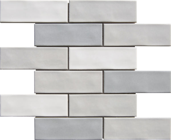 Cloud Silver 2x6 Beveled Brick Porcelain Mosaic Tile - Onlinetileshop.com