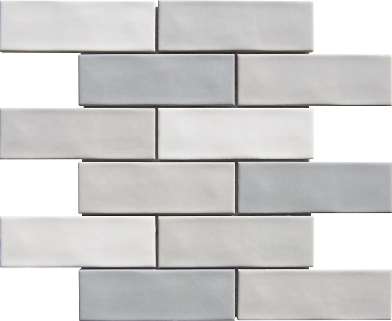 Silver 2x6 Undulated Brick Porcelain Mosaic Tile - Onlinetileshop.com