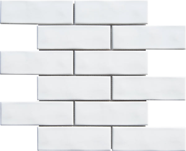 White 2x6 Undulated Brick Porcelain Mosaic Tile - Onlinetileshop.com
