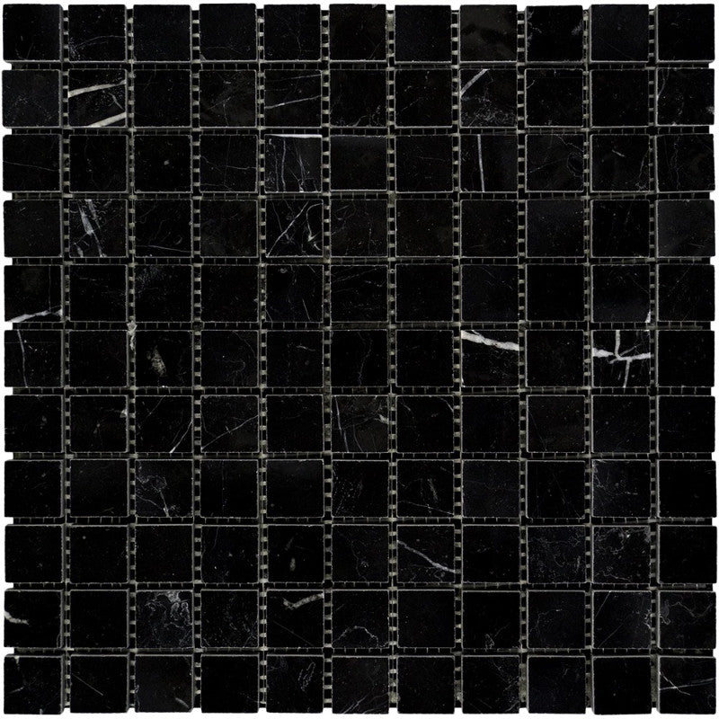 Nero Marquina Marble 1x1 Honed Mosaic Tile.