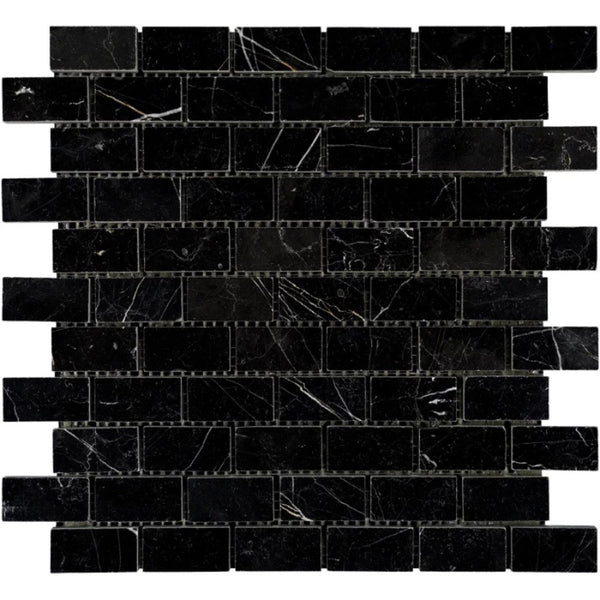 Nero Marquina Marble 1x2 Polished Mosaic Tile.