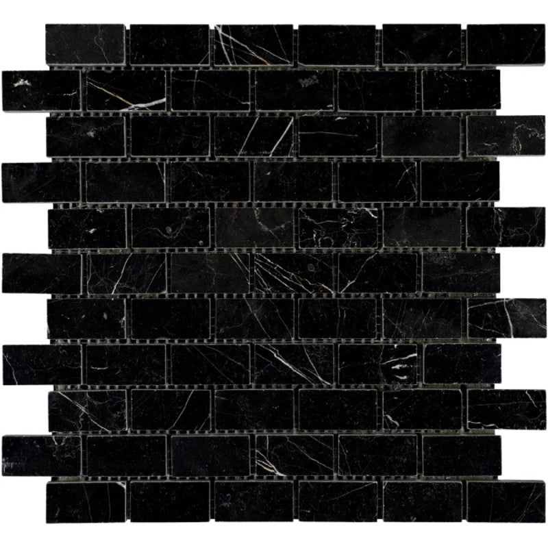 Nero Marquina Marble 1x2 Polished Mosaic Tile.