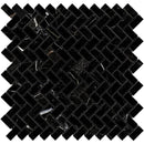 Nero Marquina Marble 5/8x1 1/4 Mini Herringbone Polished Mosaic Tile.