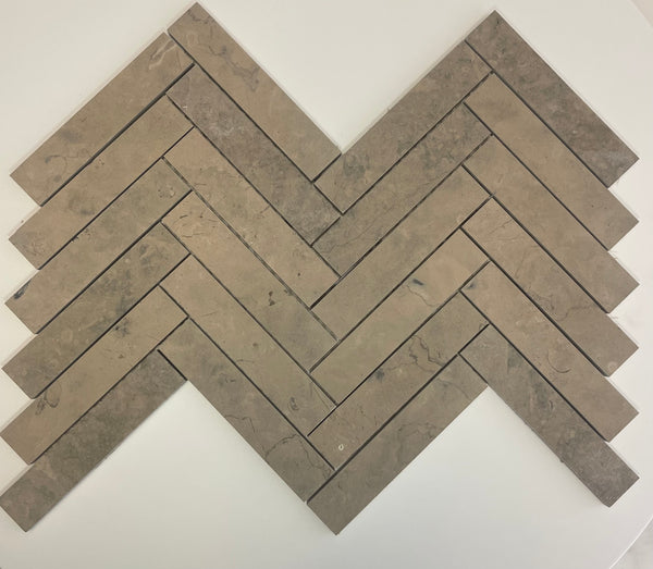 Nova Gray Honed 1x6 Herringbone Limestone Mosaic Tile - Onlinetileshop.com