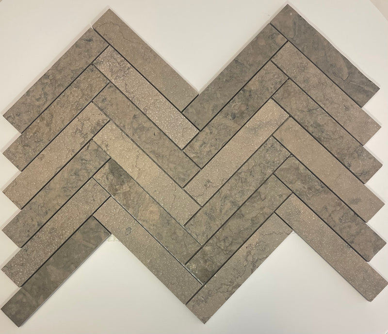 Nova Gray 1x6 Antique Look Herringbone Limestone Mosaic Tile - Onlinetileshop.com