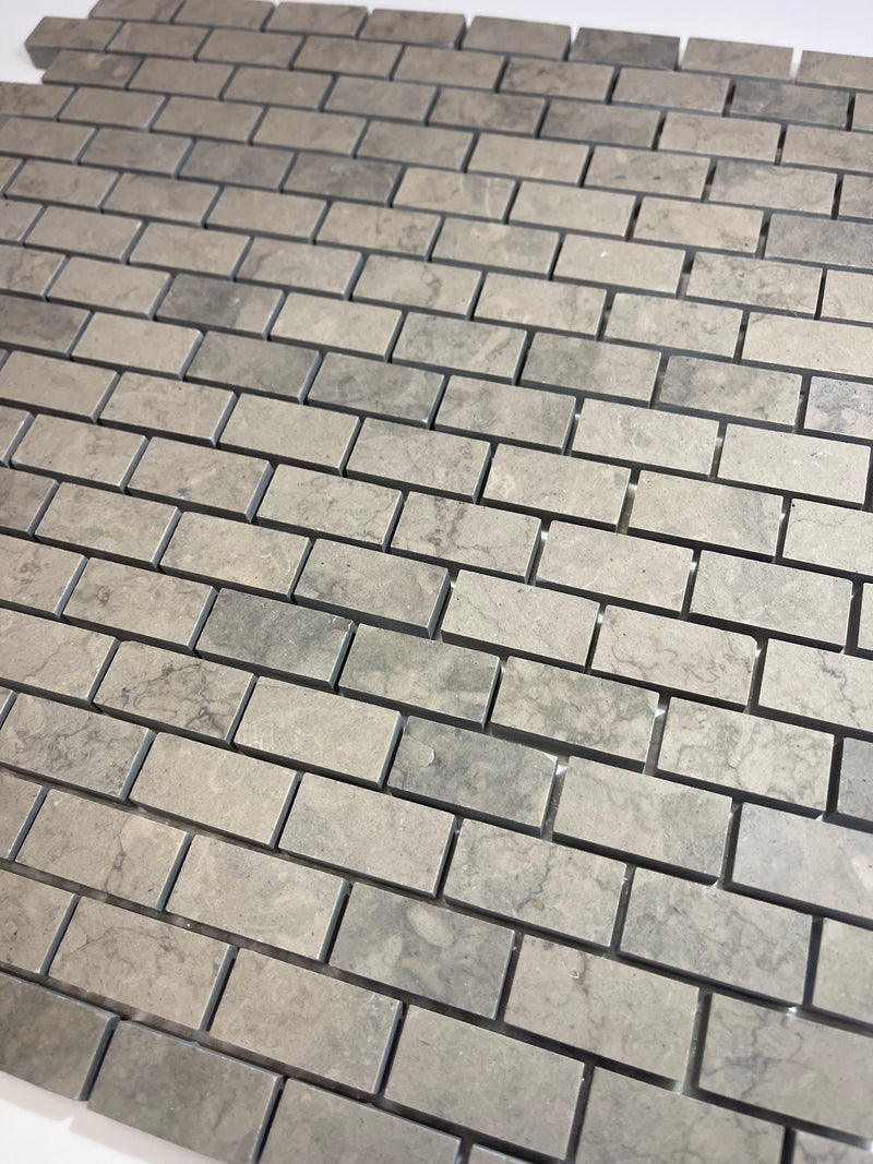Nova Gray Limestone Mini Brick 1/2X1 Honed Mosaic Tile - Onlinetileshop.com