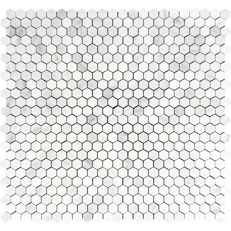 Asian Statuary (Oriental White) Marble 1x1 Hexagon Polished Mosaic Tile.
