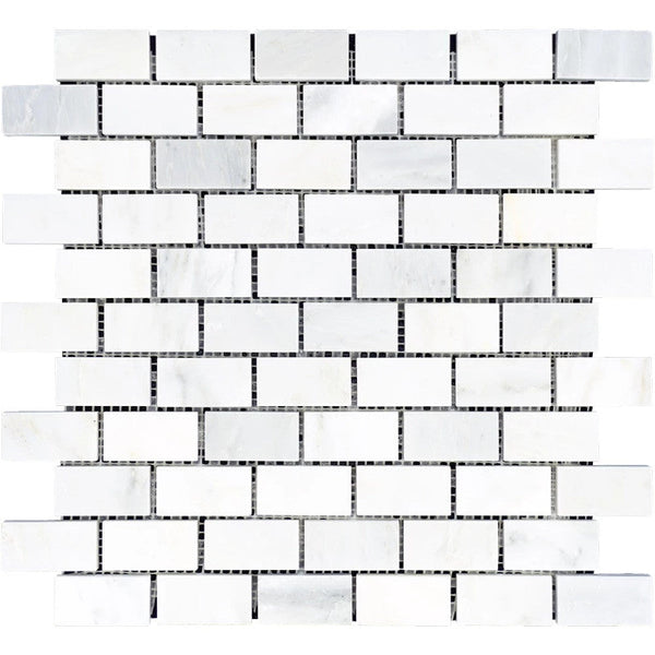 Asian Statuary (Oriental White) Marble 1x2 Polished Mosaic Tile.